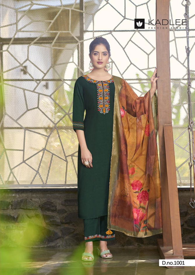 Nazakat By Kadlee Viscose Weaving Designer Kurti With Bottom Dupatta Wholesale Price In Surat